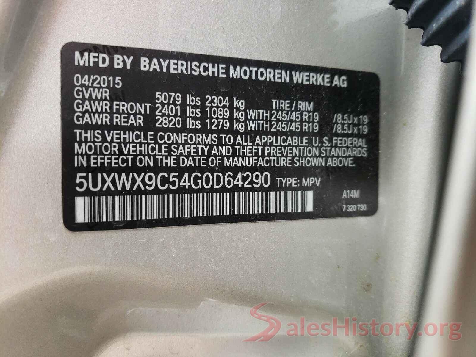 5UXWX9C54G0D64290 2016 BMW X3