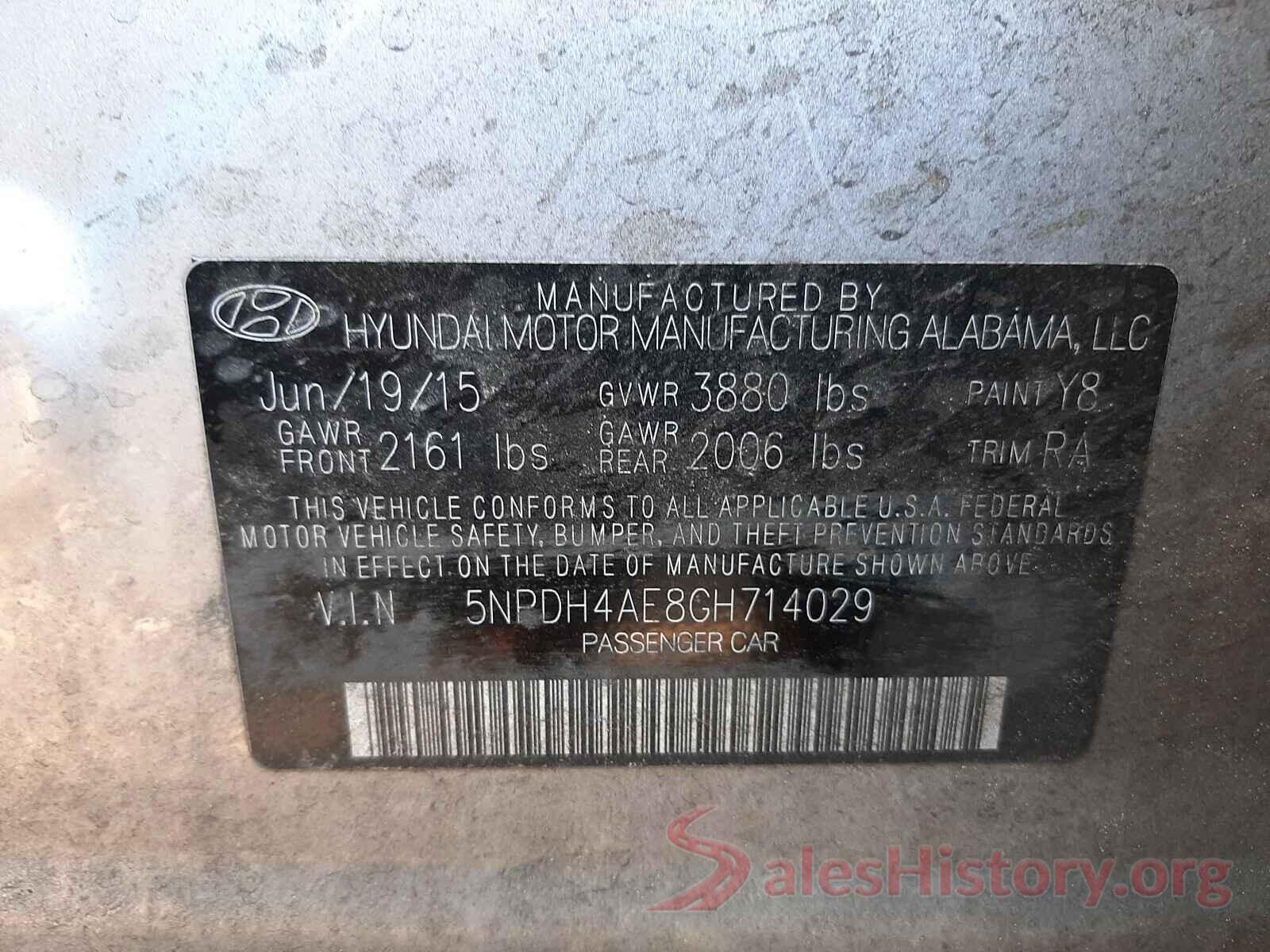 5NPDH4AE8GH714029 2016 HYUNDAI ELANTRA