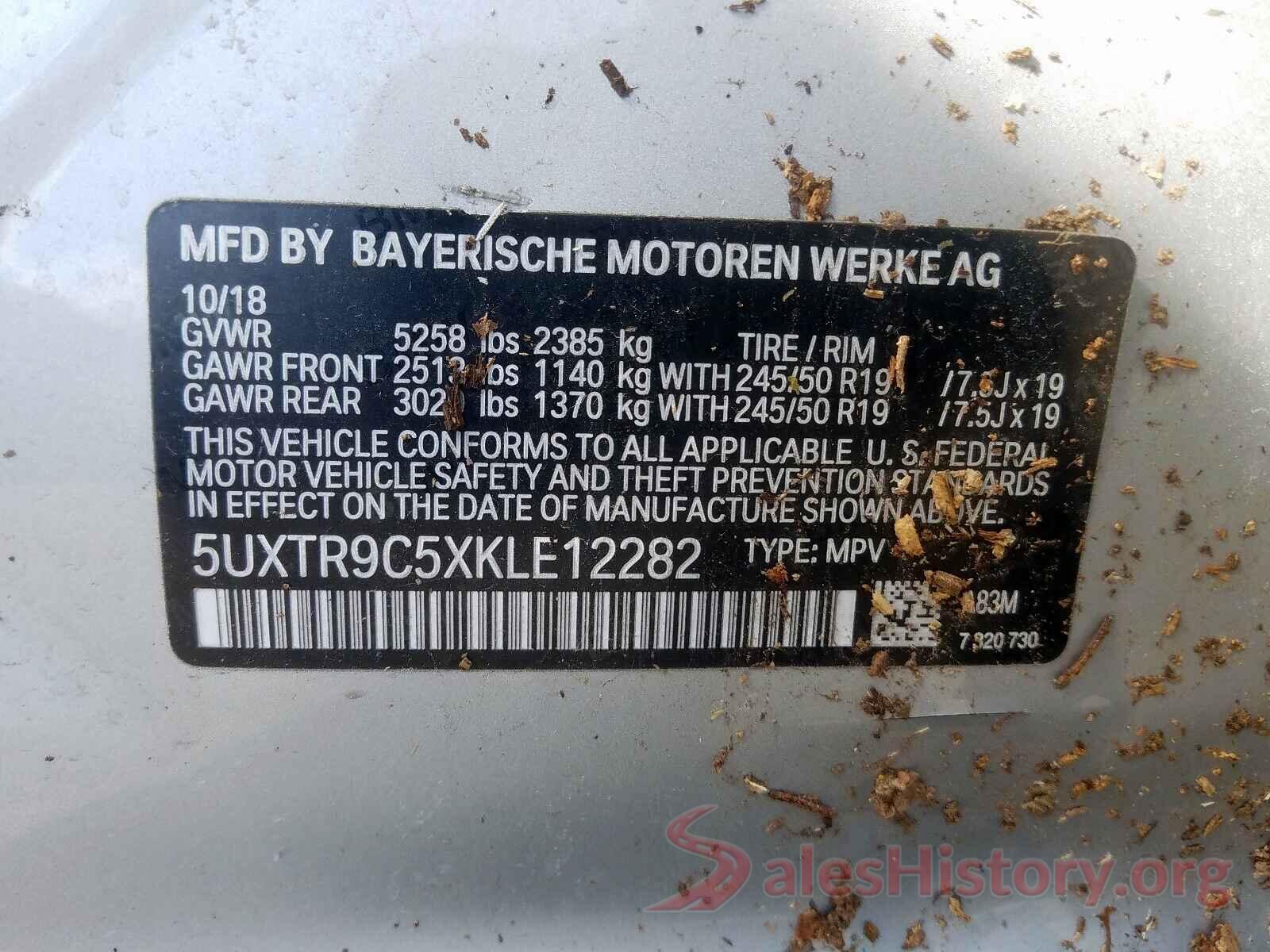 5UXTR9C5XKLE12282 2019 BMW X3