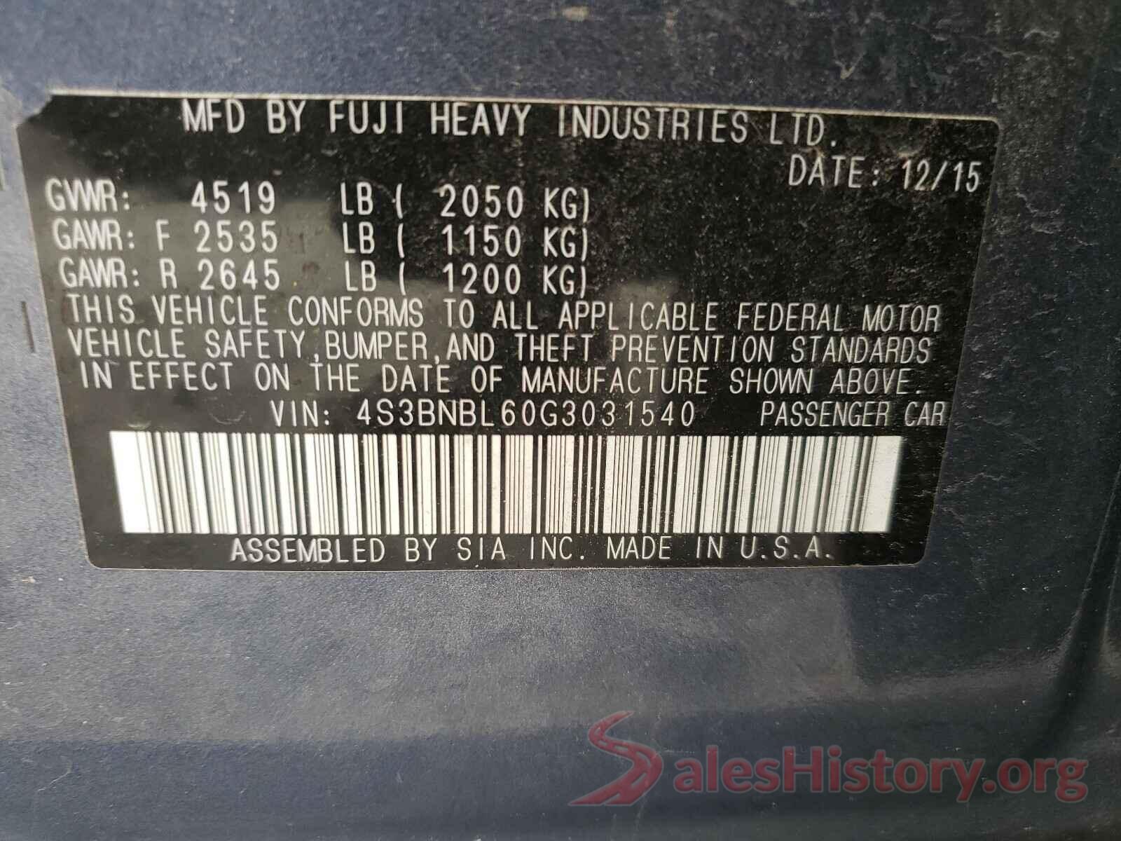 4S3BNBL60G3031540 2016 SUBARU LEGACY