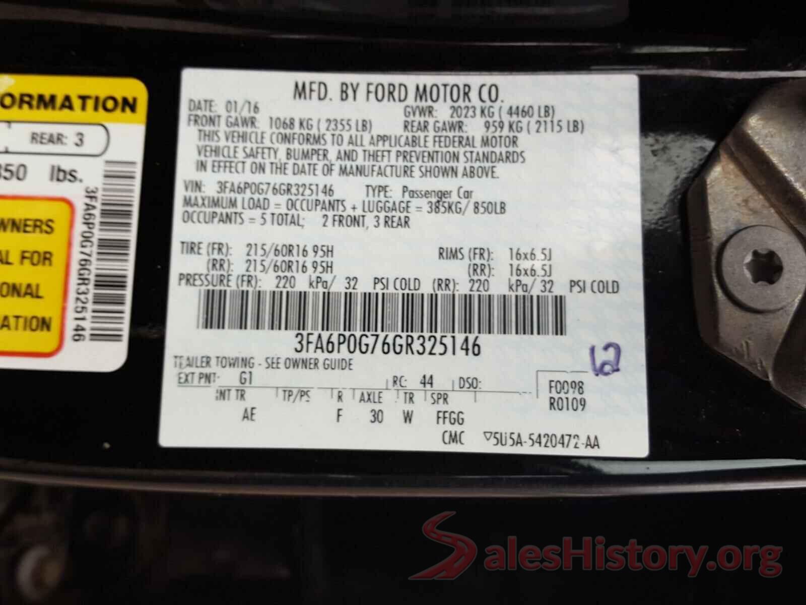 3FA6P0G76GR325146 2016 FORD FUSION