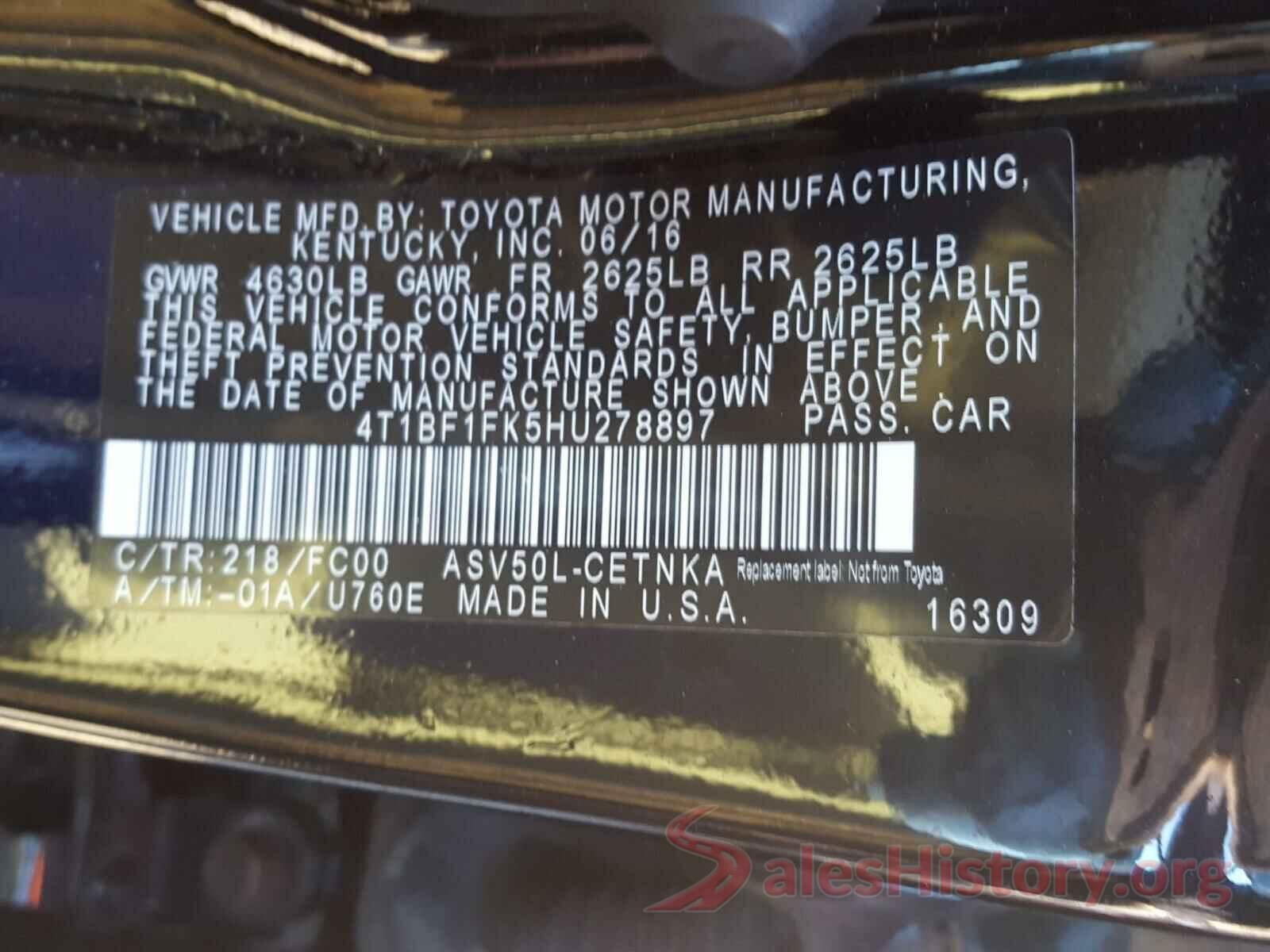 4T1BF1FK5HU278897 2017 TOYOTA CAMRY