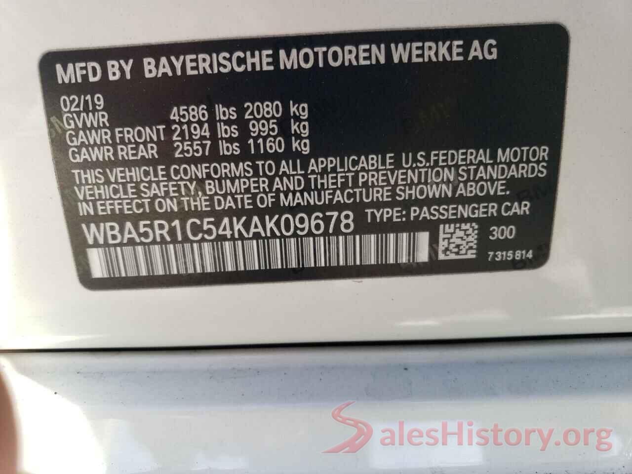 WBA5R1C54KAK09678 2019 BMW 3 SERIES