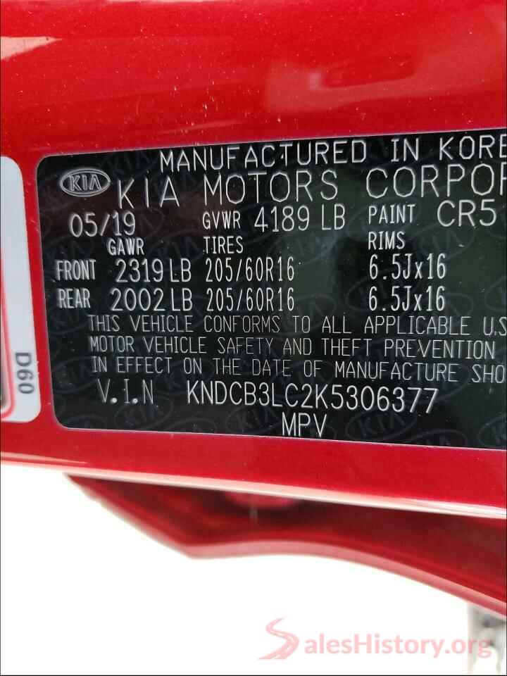 KNDCB3LC2K5306377 2019 KIA NIRO