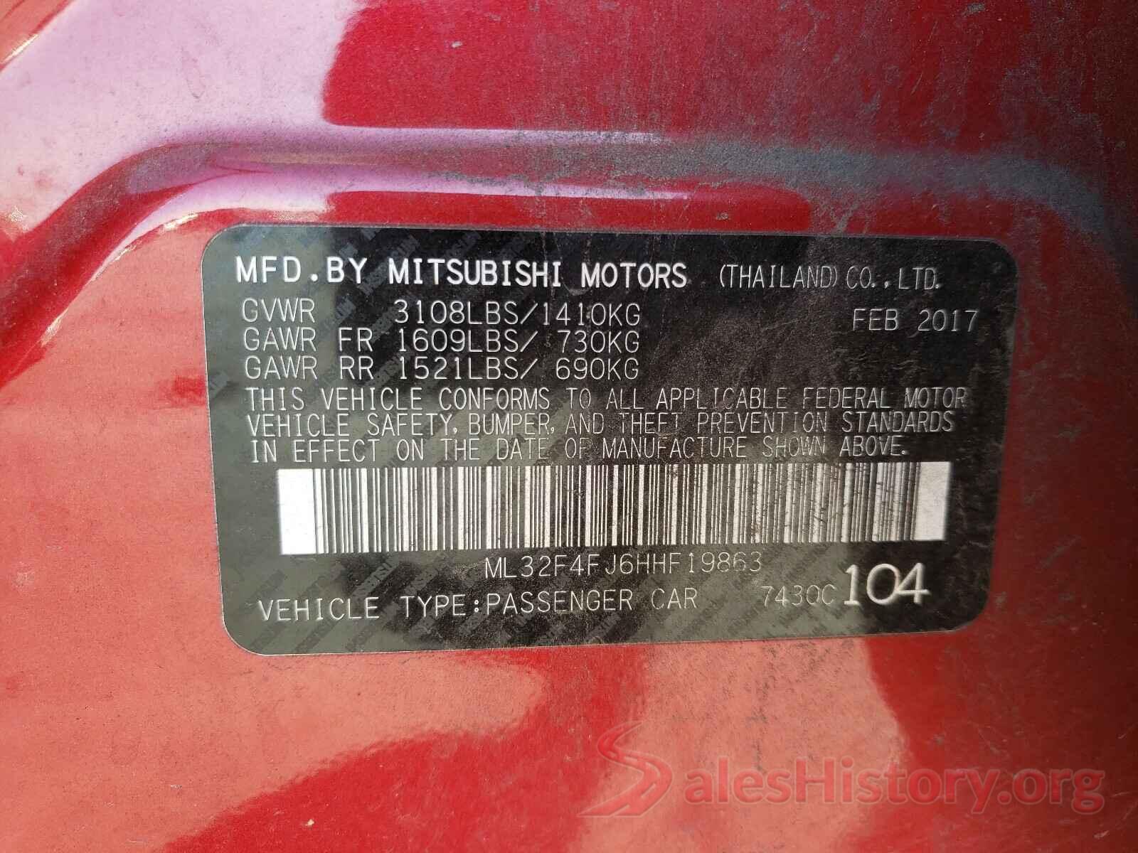 ML32F4FJ6HHF19863 2017 MITSUBISHI MIRAGE