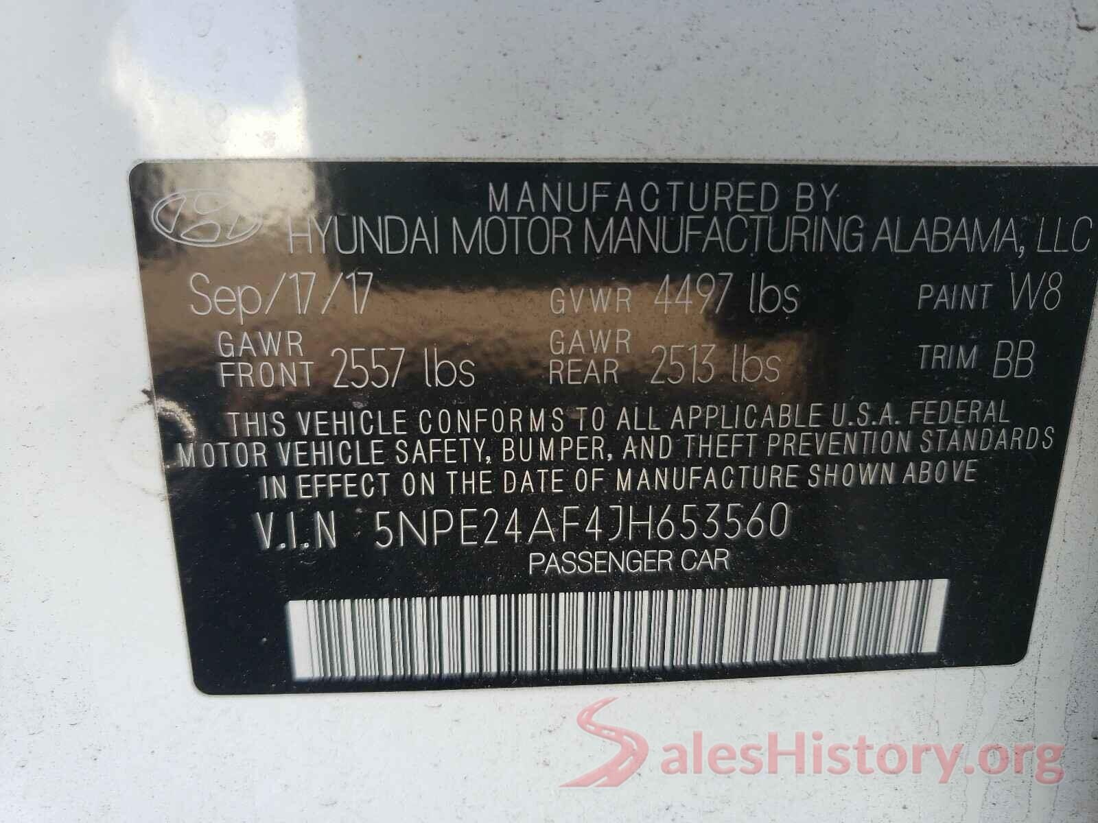 5NPE24AF4JH653560 2018 HYUNDAI SONATA