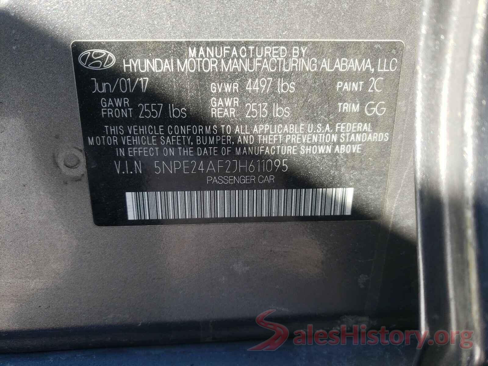 5NPE24AF2JH611095 2018 HYUNDAI SONATA