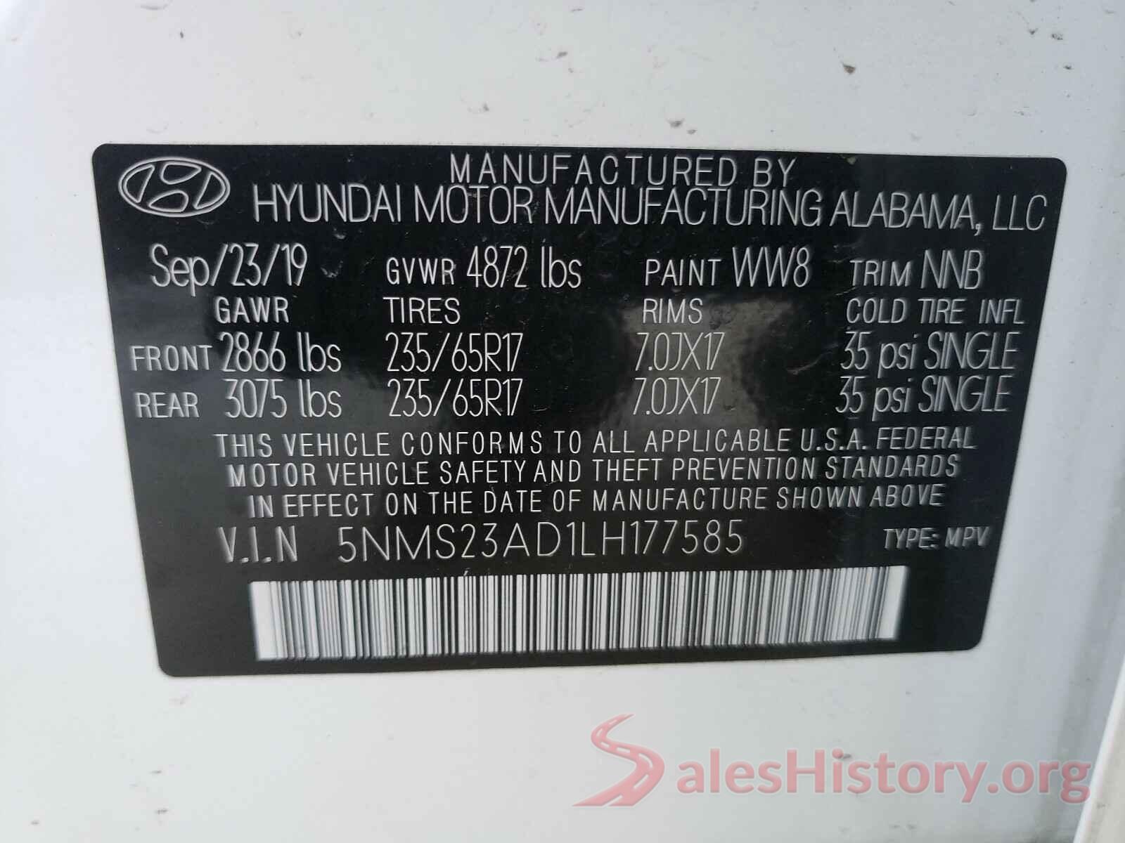 5NMS23AD1LH177585 2020 HYUNDAI SANTA FE