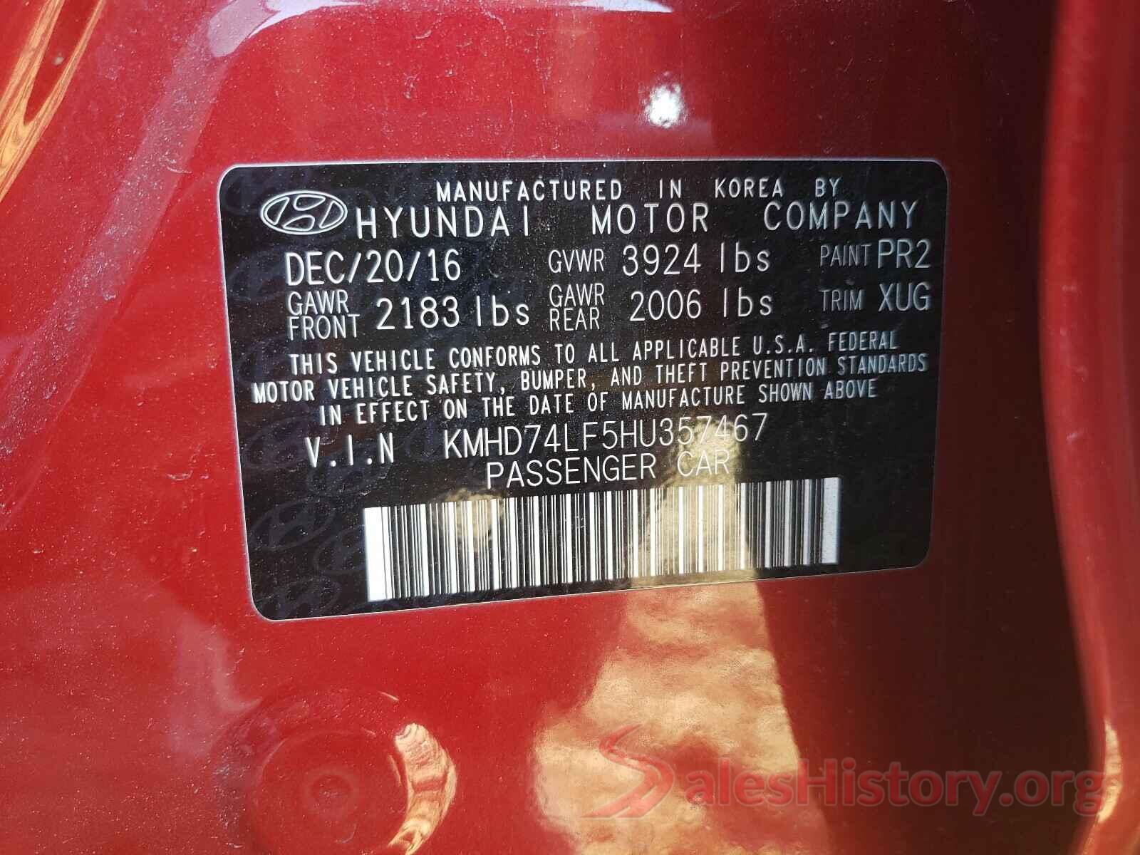 KMHD74LF5HU357467 2017 HYUNDAI ELANTRA