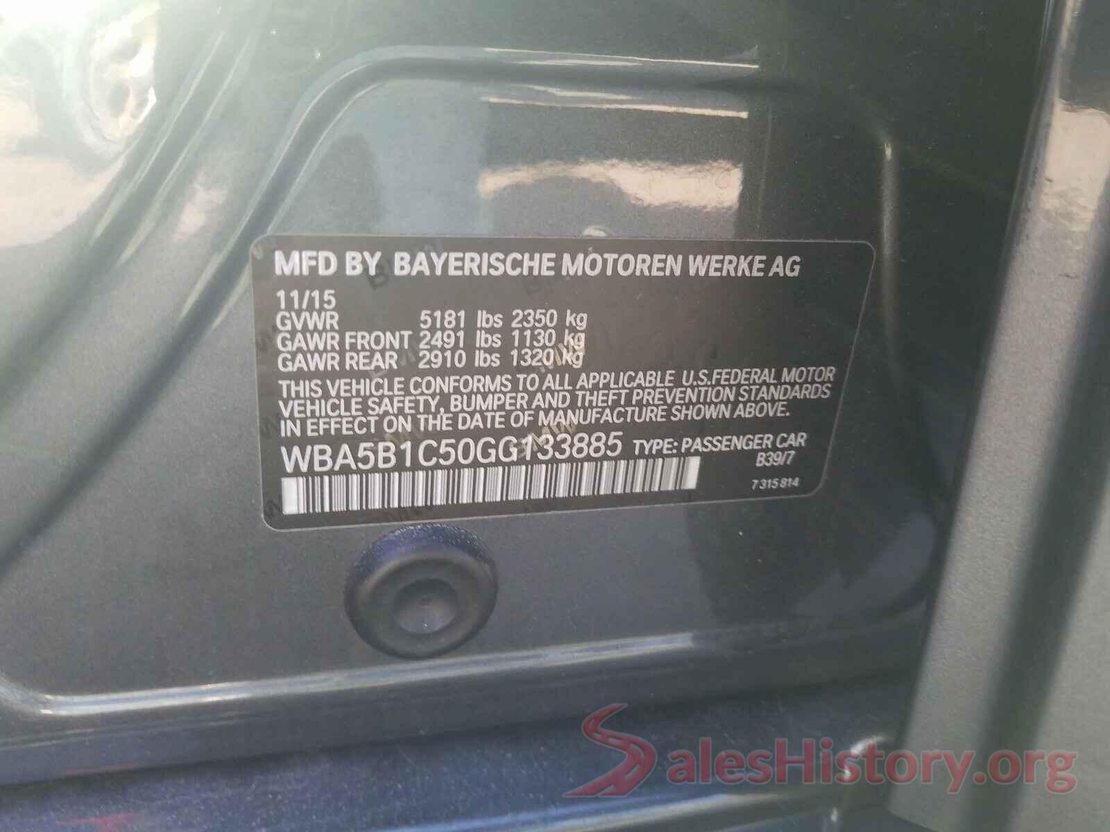 WBA5B1C50GG133885 2016 BMW 5 SERIES