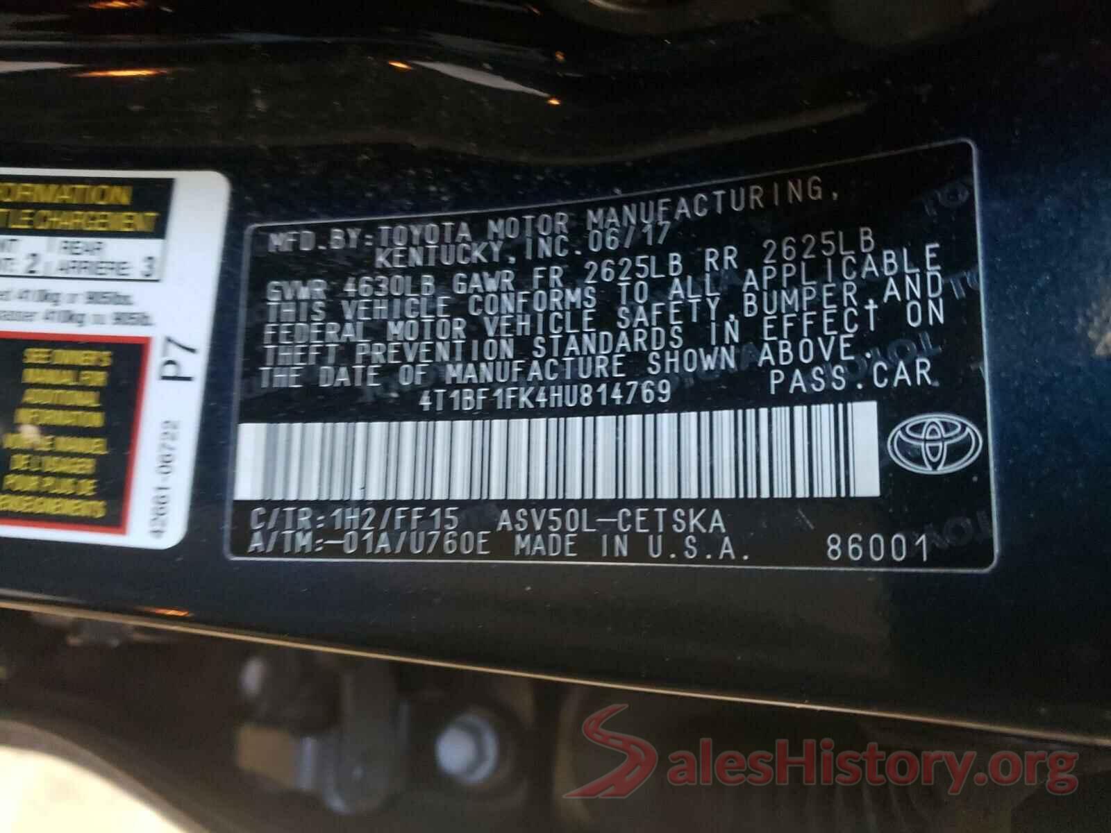 4T1BF1FK4HU814769 2017 TOYOTA CAMRY