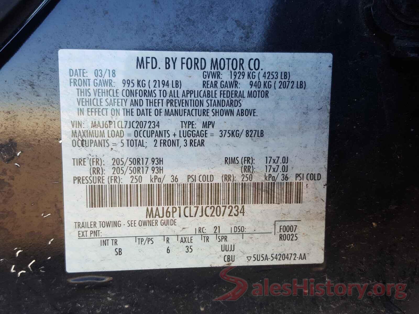 MAJ6P1CL7JC207234 2018 FORD ALL OTHER