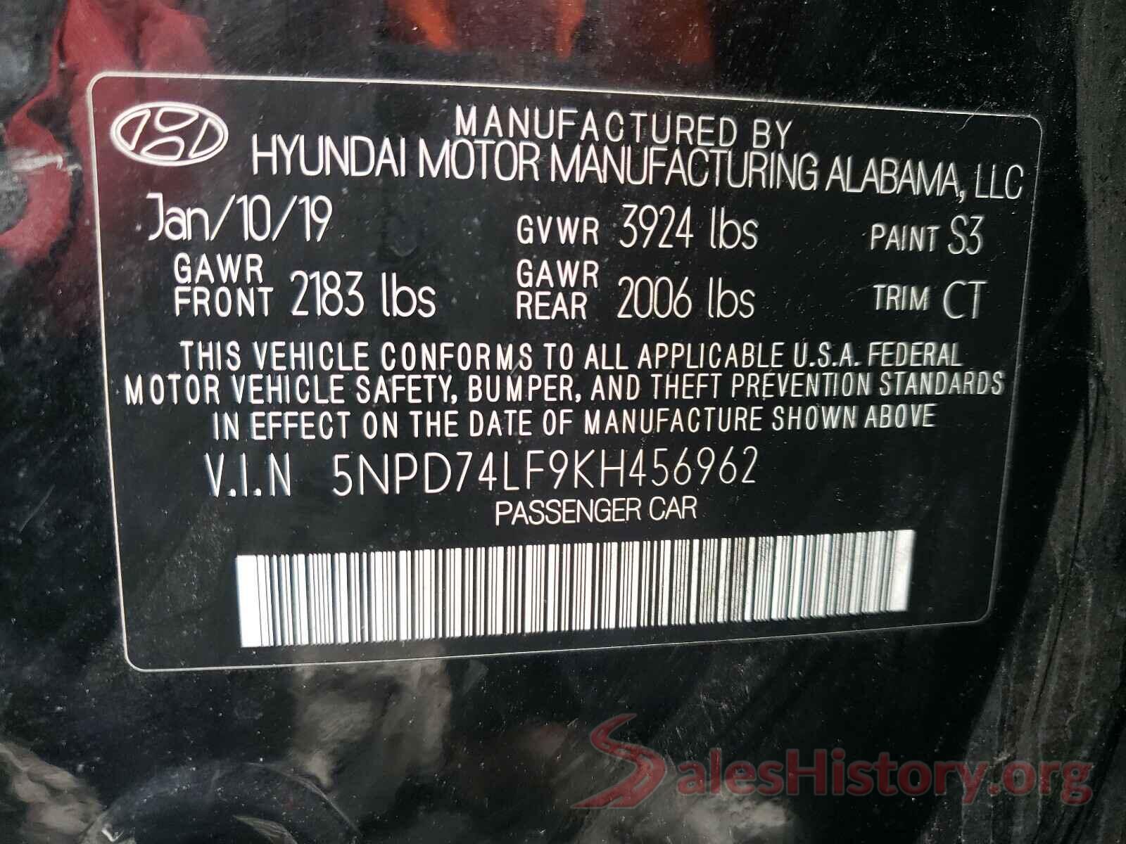 5NPD74LF9KH456962 2019 HYUNDAI ELANTRA