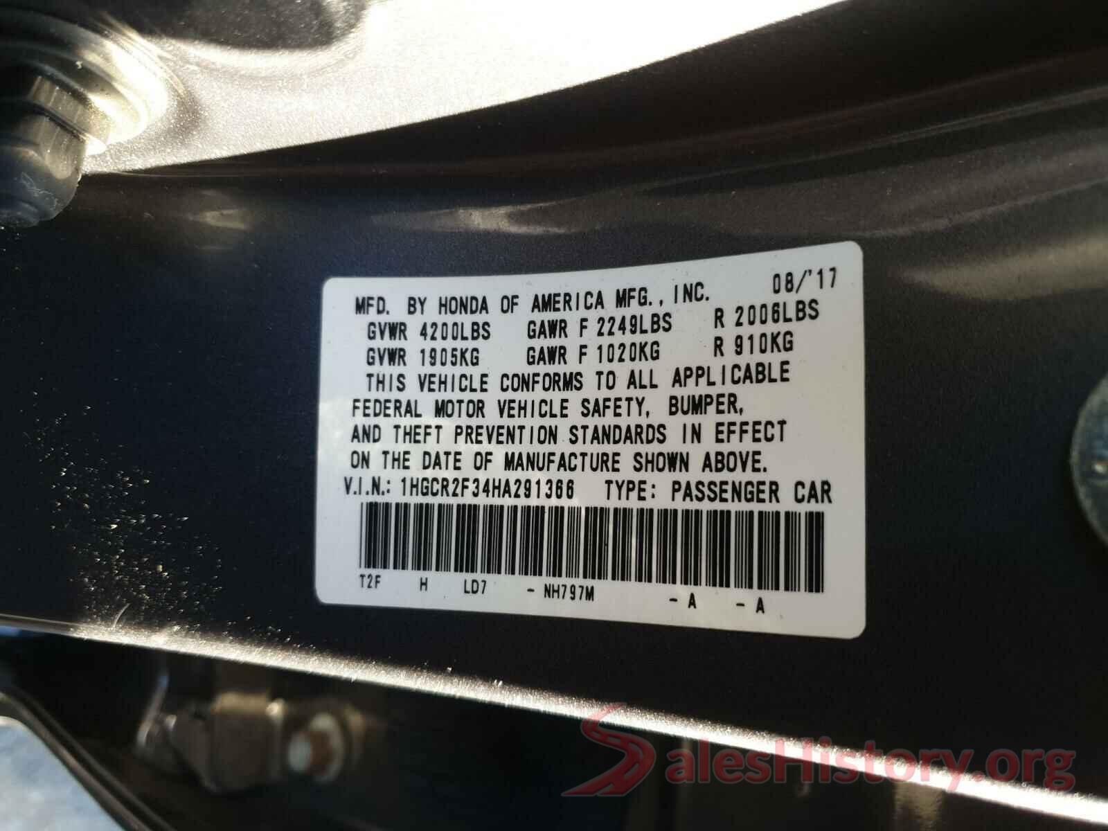 1HGCR2F34HA291366 2017 HONDA ACCORD