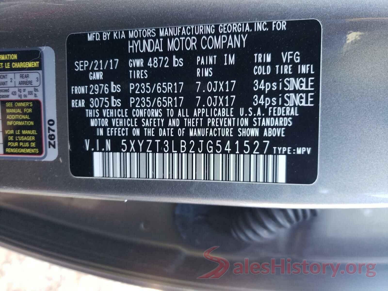 5XYZT3LB2JG541527 2018 HYUNDAI SANTA FE