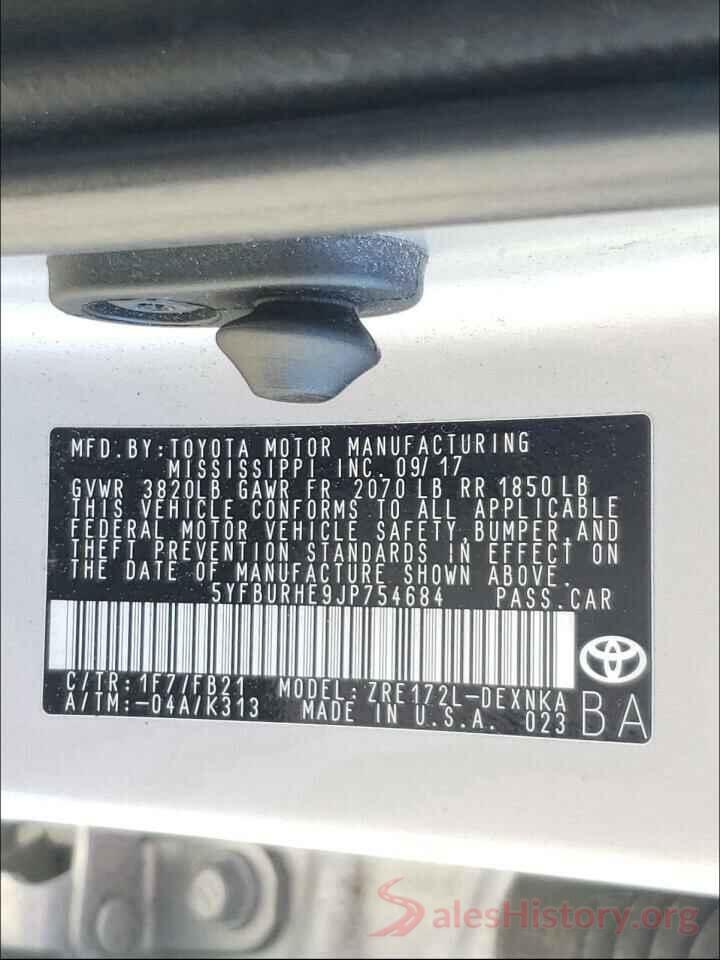 5YFBURHE9JP754684 2018 TOYOTA COROLLA