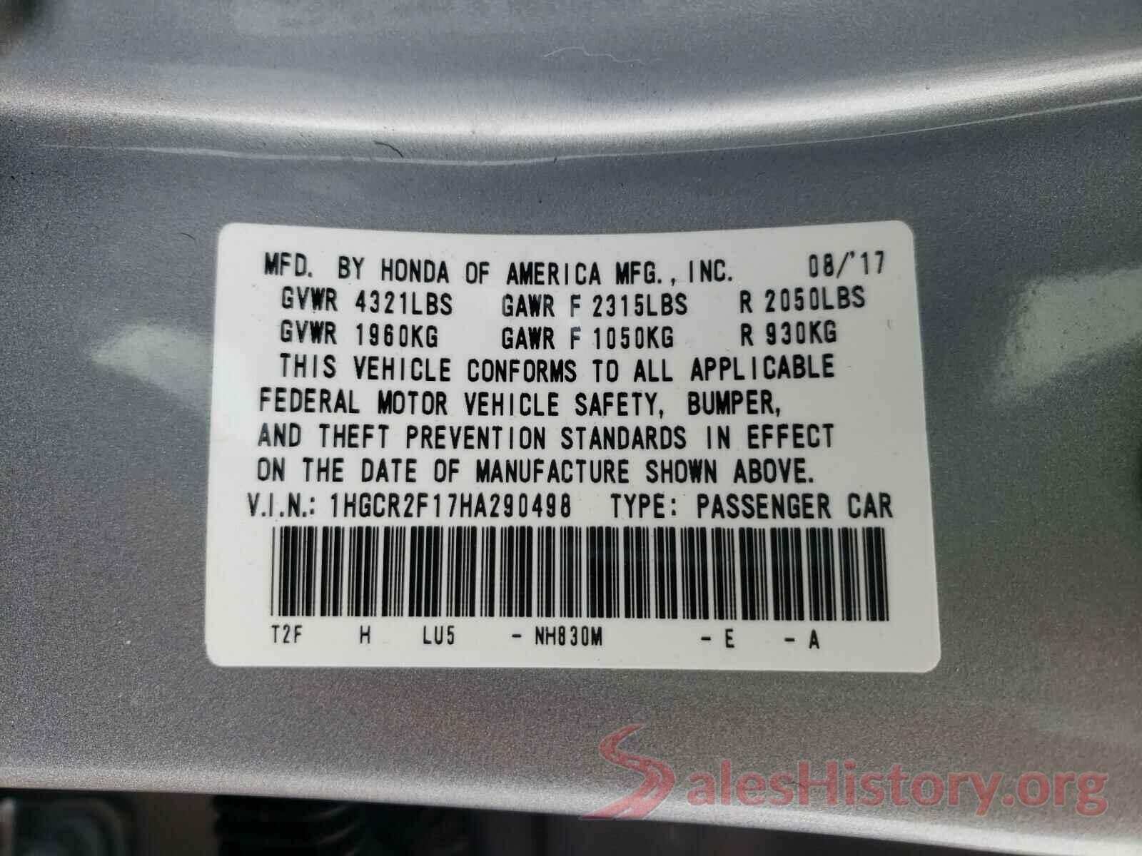 1HGCR2F17HA290498 2017 HONDA ACCORD