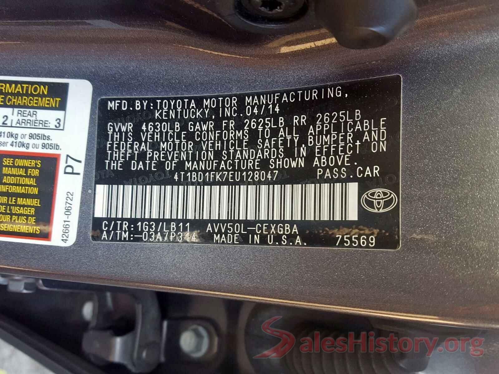 4T1BD1FK7EU128047 2014 TOYOTA CAMRY