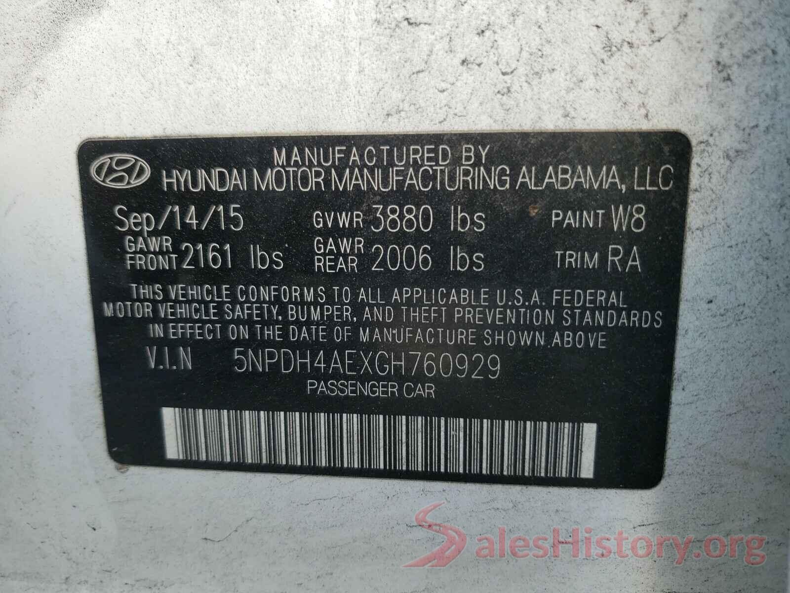 5NPDH4AEXGH760929 2016 HYUNDAI ELANTRA