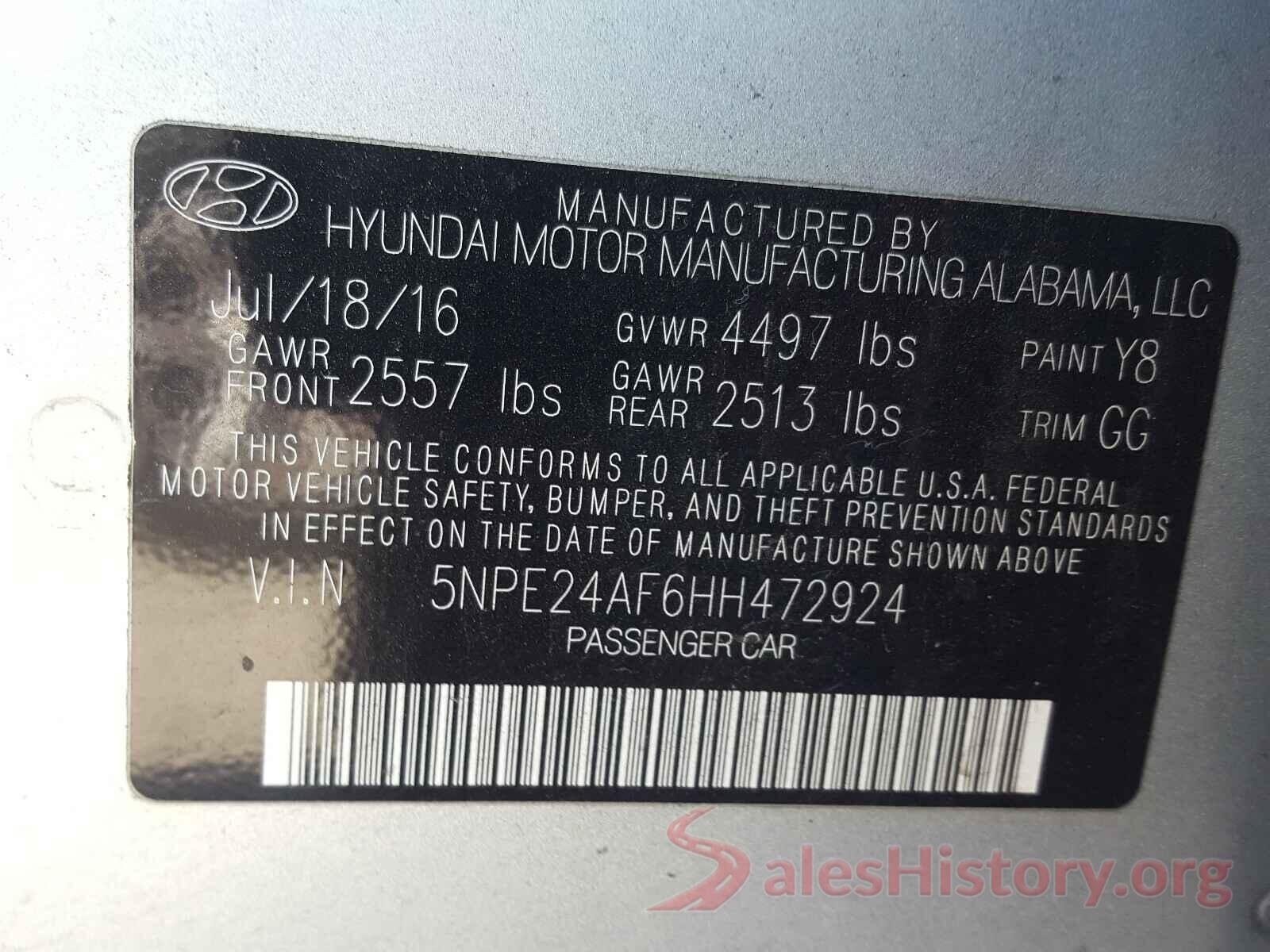 5NPE24AF6HH472924 2017 HYUNDAI SONATA