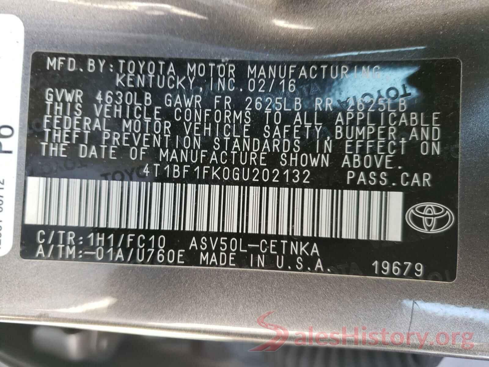 4T1BF1FK0GU202132 2016 TOYOTA CAMRY