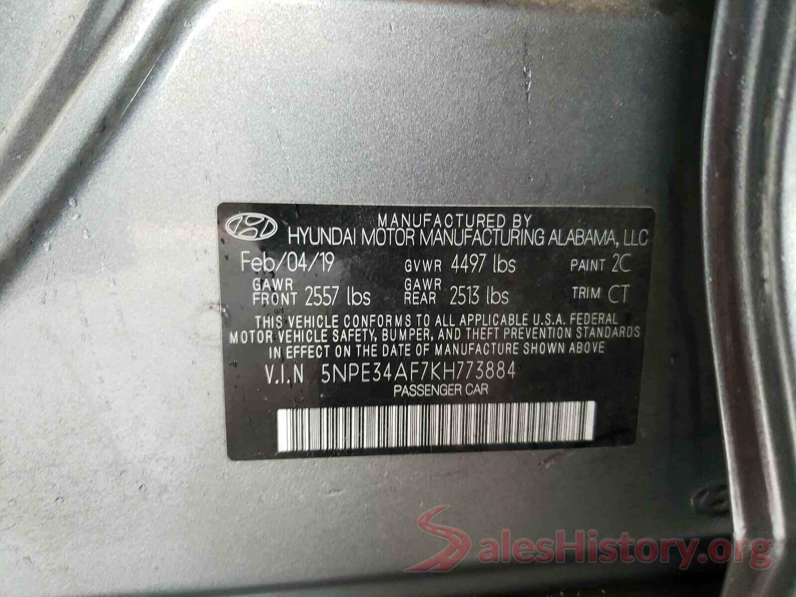 5NPE34AF7KH773884 2019 HYUNDAI SONATA