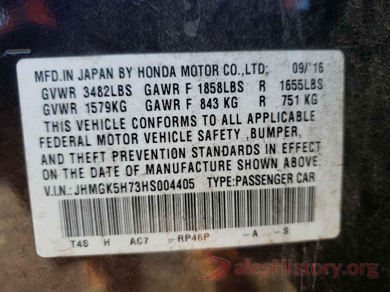 JHMGK5H73HS004405 2017 HONDA FIT