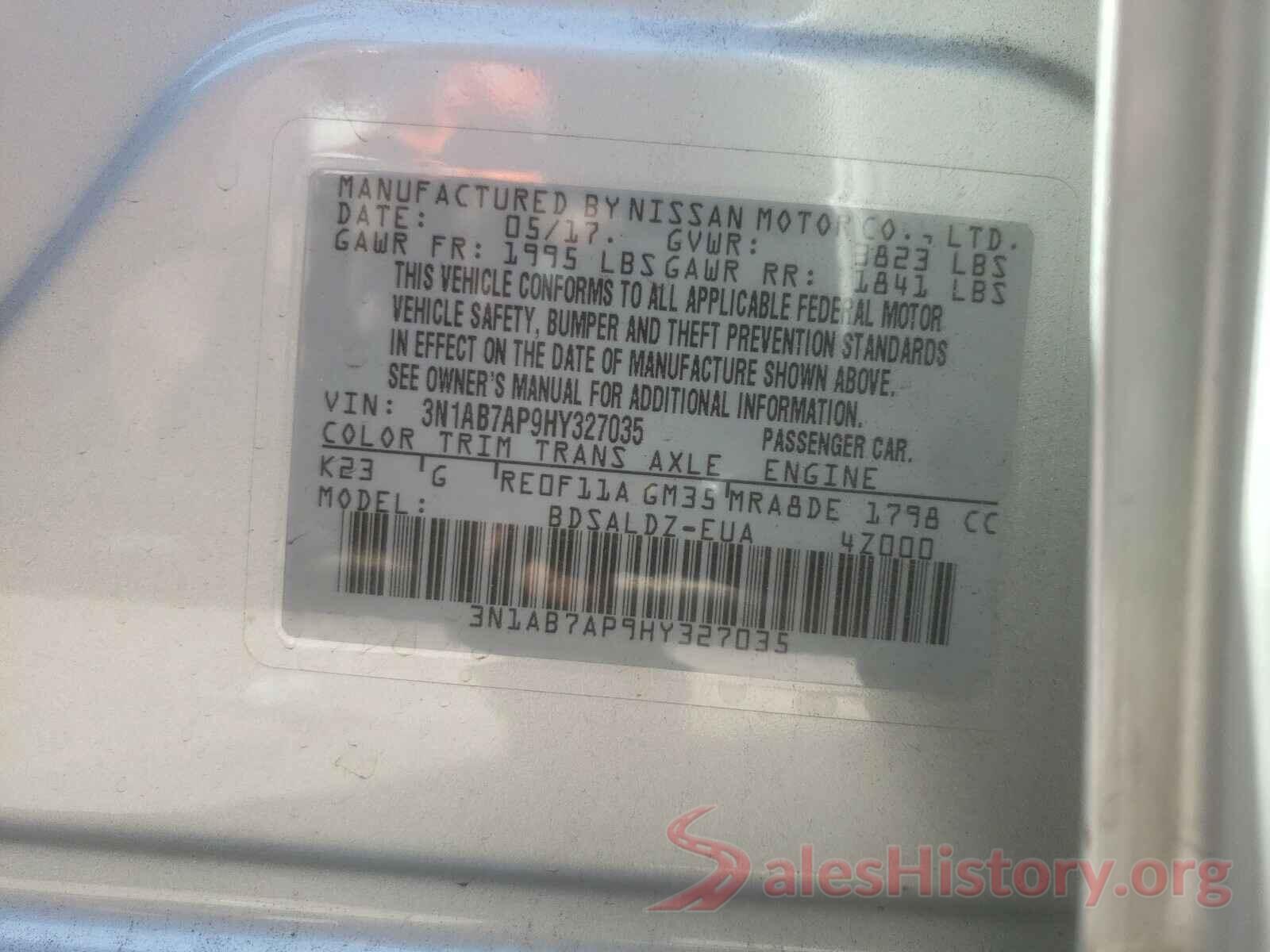 3N1AB7AP9HY327035 2017 NISSAN SENTRA