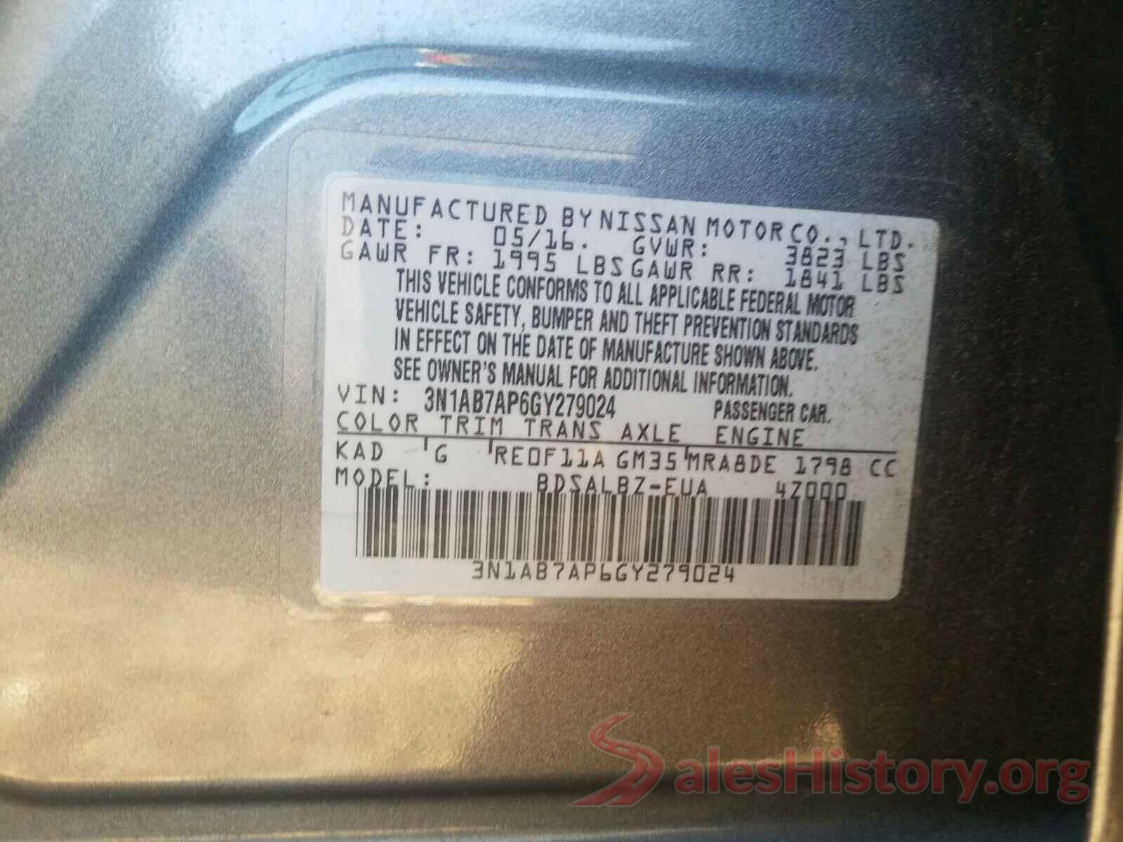 3N1AB7AP6GY279024 2016 NISSAN SENTRA