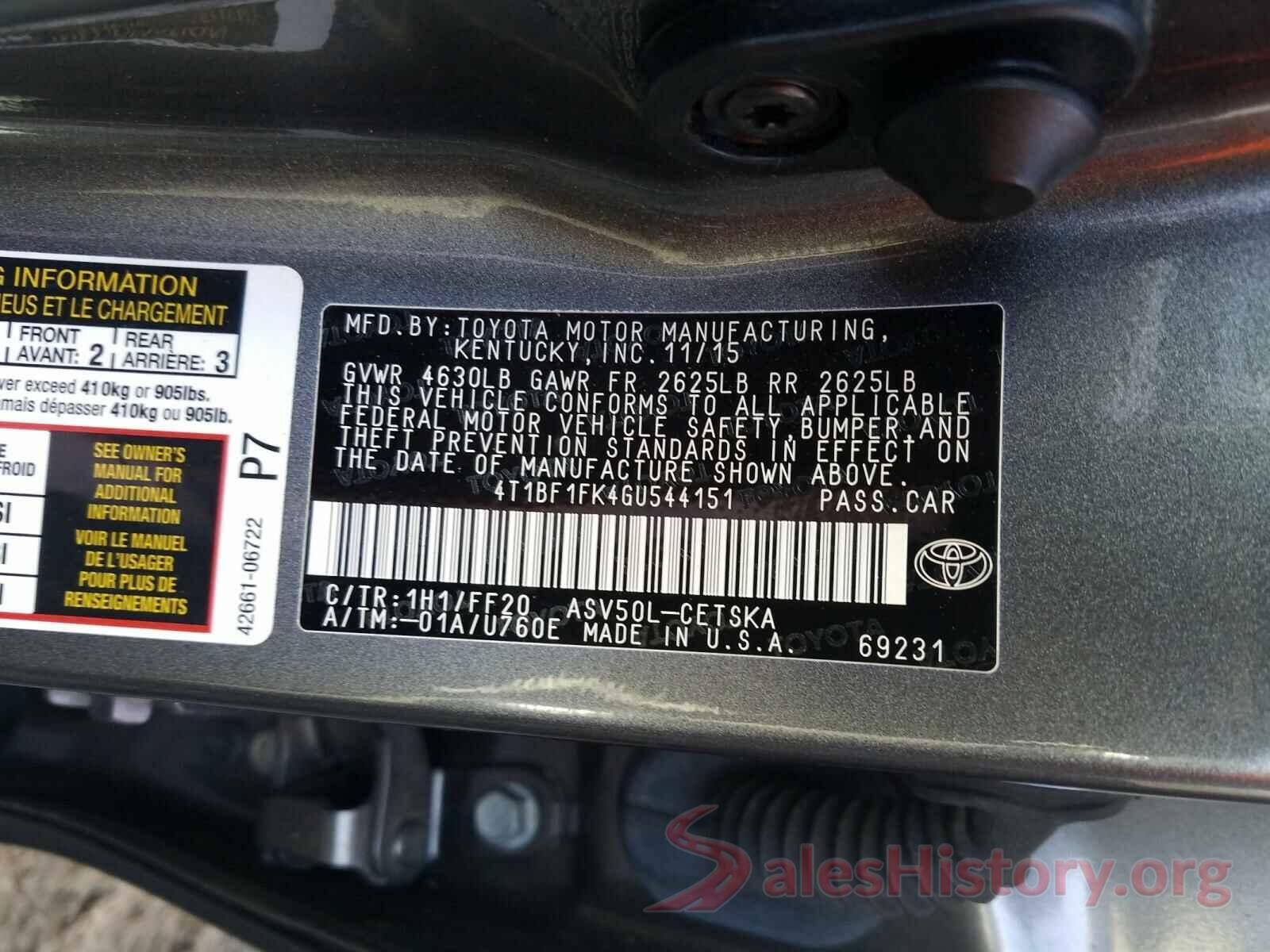 4T1BF1FK4GU544151 2016 TOYOTA CAMRY