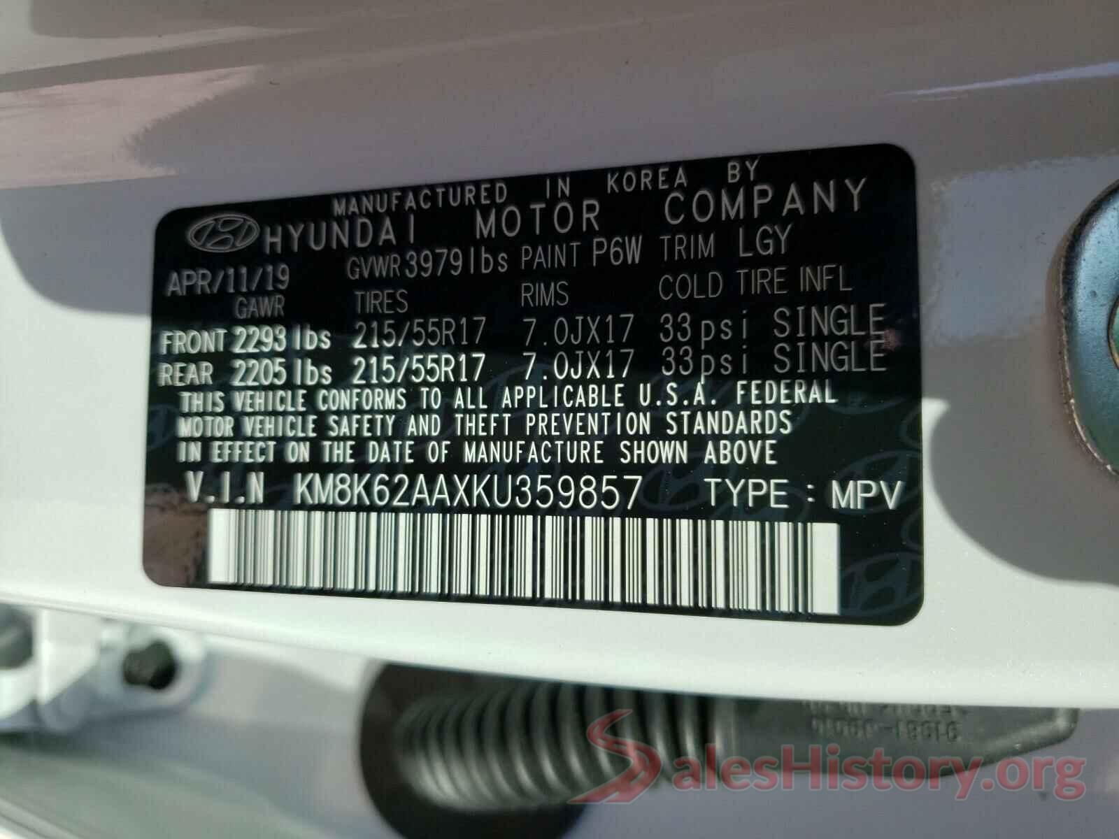 KM8K62AAXKU359857 2019 HYUNDAI KONA