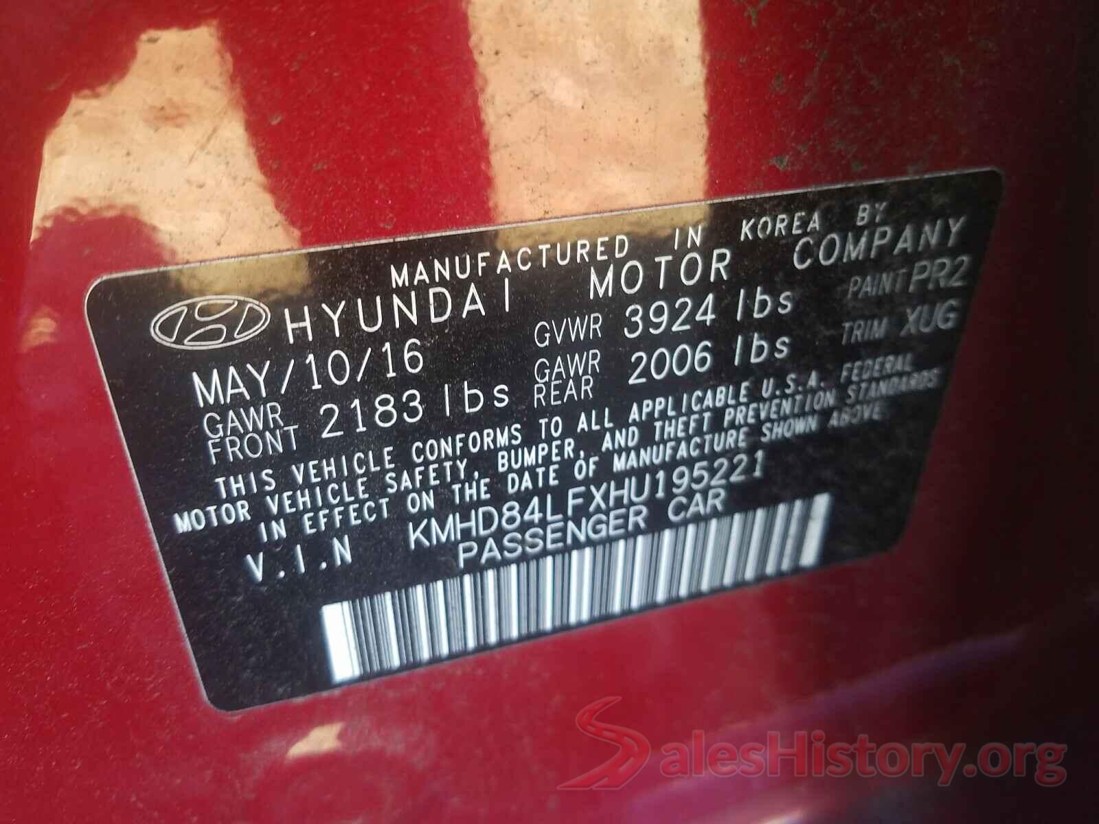 KMHD84LFXHU195221 2017 HYUNDAI ELANTRA