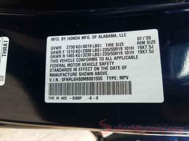 5FNRL6H80MB001555 2021 HONDA ODYSSEY