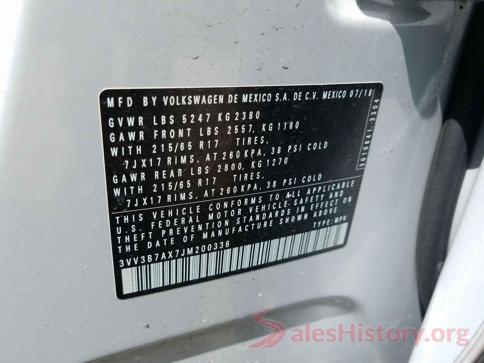 3VV3B7AX7JM200336 2018 VOLKSWAGEN TIGUAN