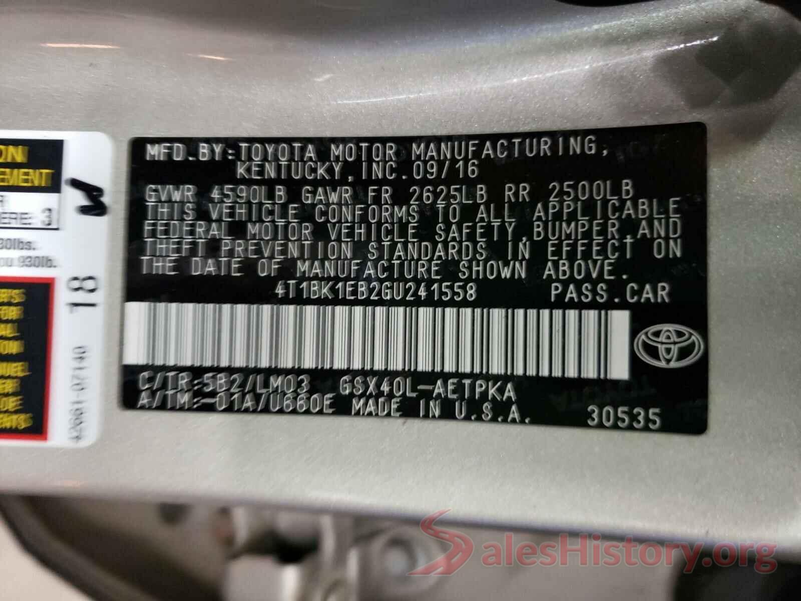 4T1BK1EB2GU241558 2016 TOYOTA AVALON