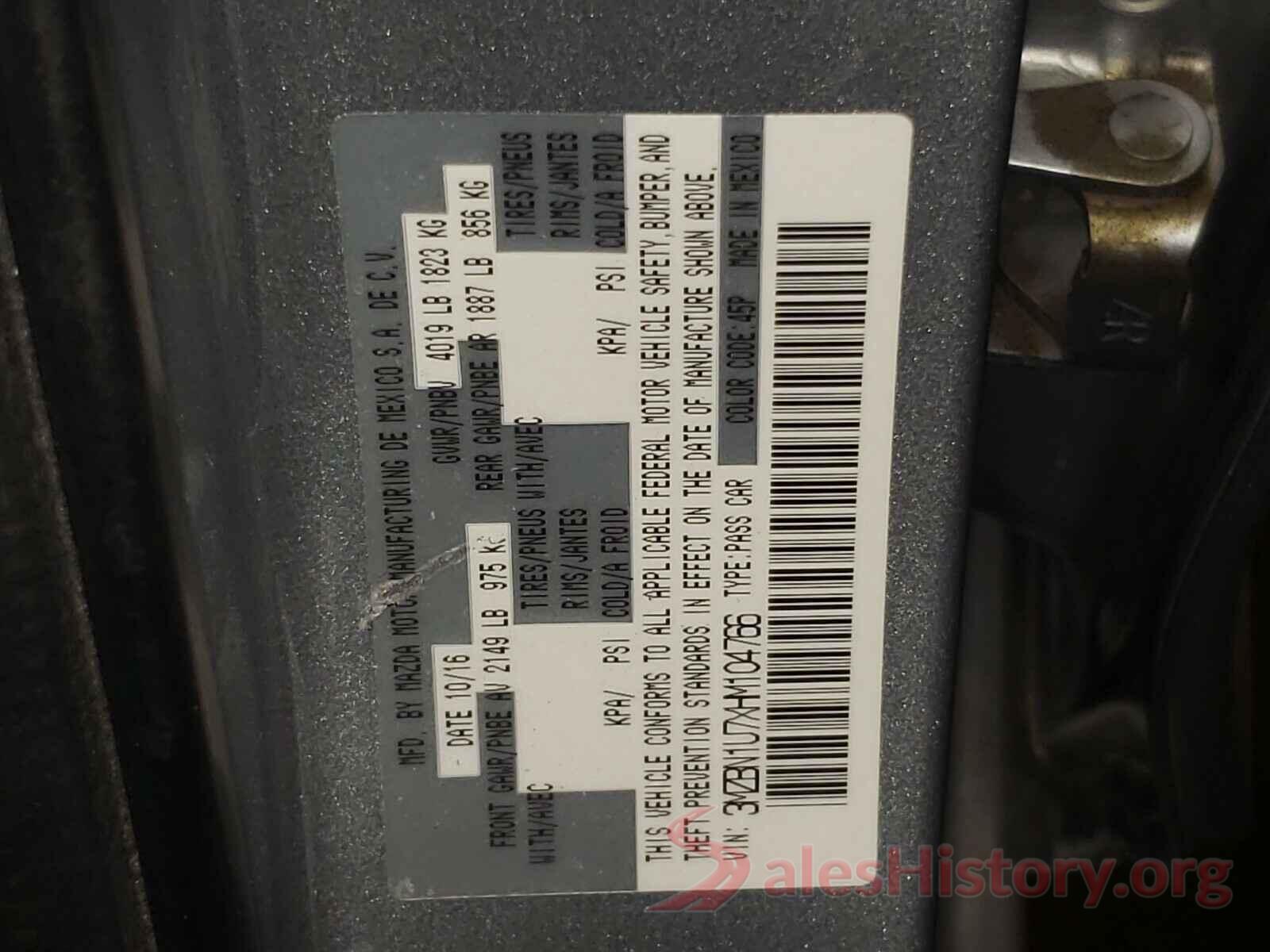 3MZBN1U7XHM104766 2017 MAZDA 3