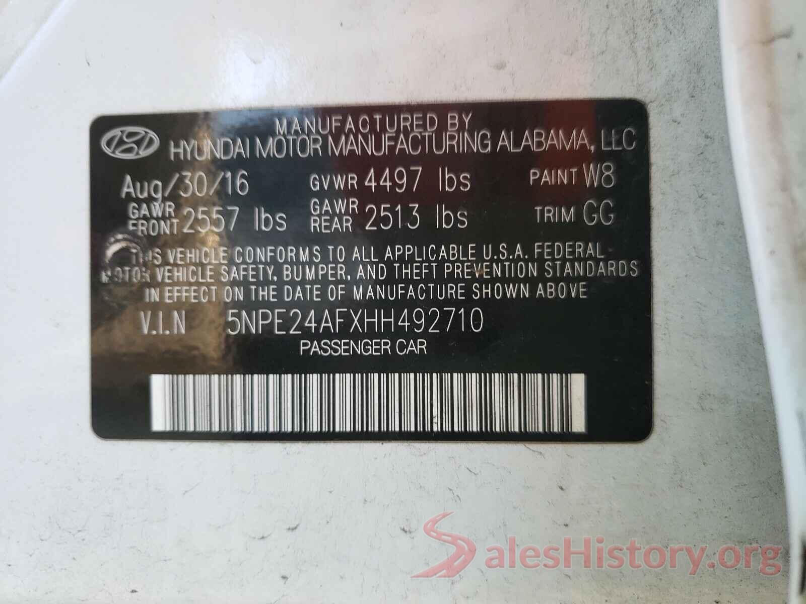 5NPE24AFXHH492710 2017 HYUNDAI SONATA