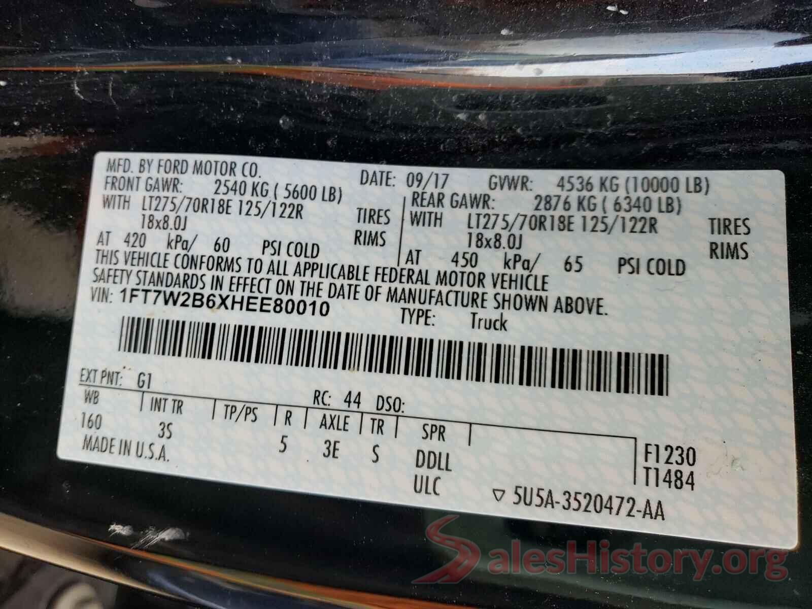 1FT7W2B6XHEE80010 2017 FORD F250