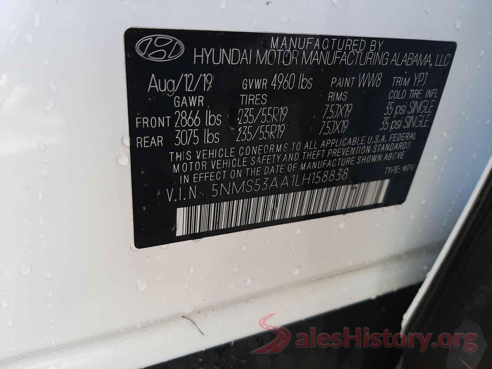 5NMS53AA1LH158838 2020 HYUNDAI SANTA FE