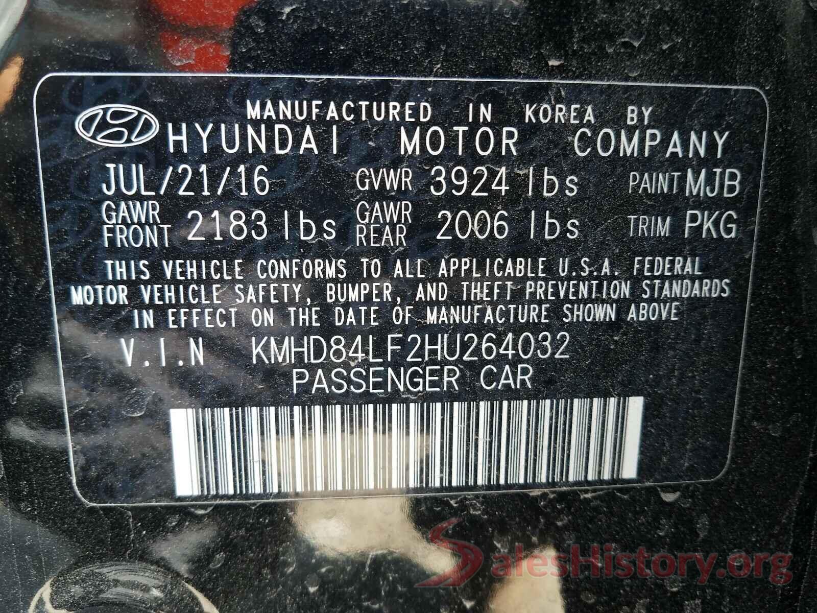 KMHD84LF2HU264032 2017 HYUNDAI ELANTRA