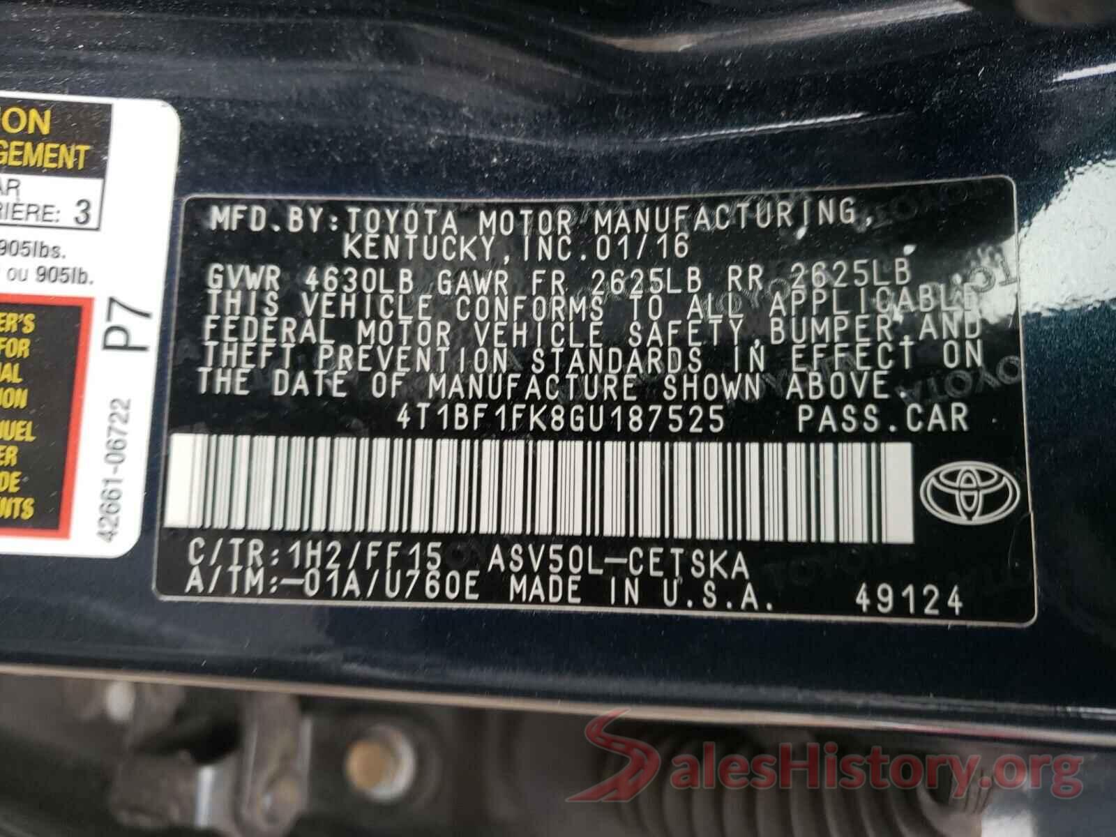 4T1BF1FK8GU187525 2016 TOYOTA CAMRY