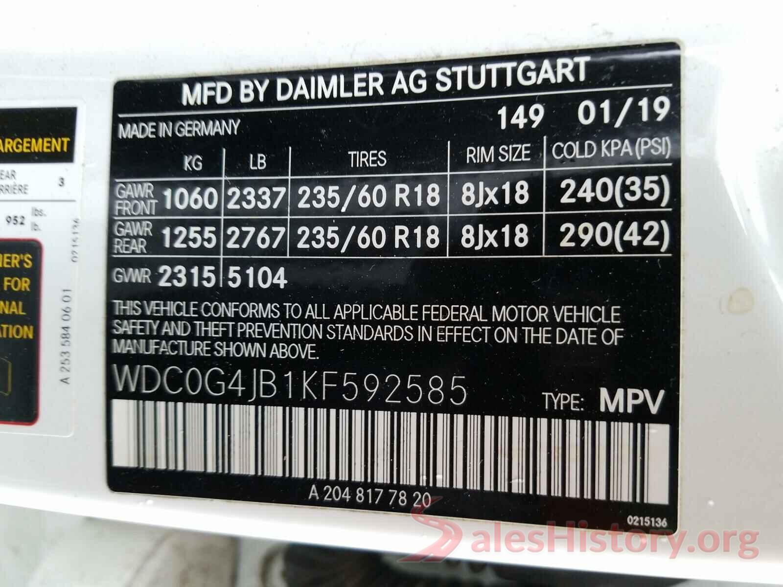 WDC0G4JB1KF592585 2019 MERCEDES-BENZ GLC-CLASS