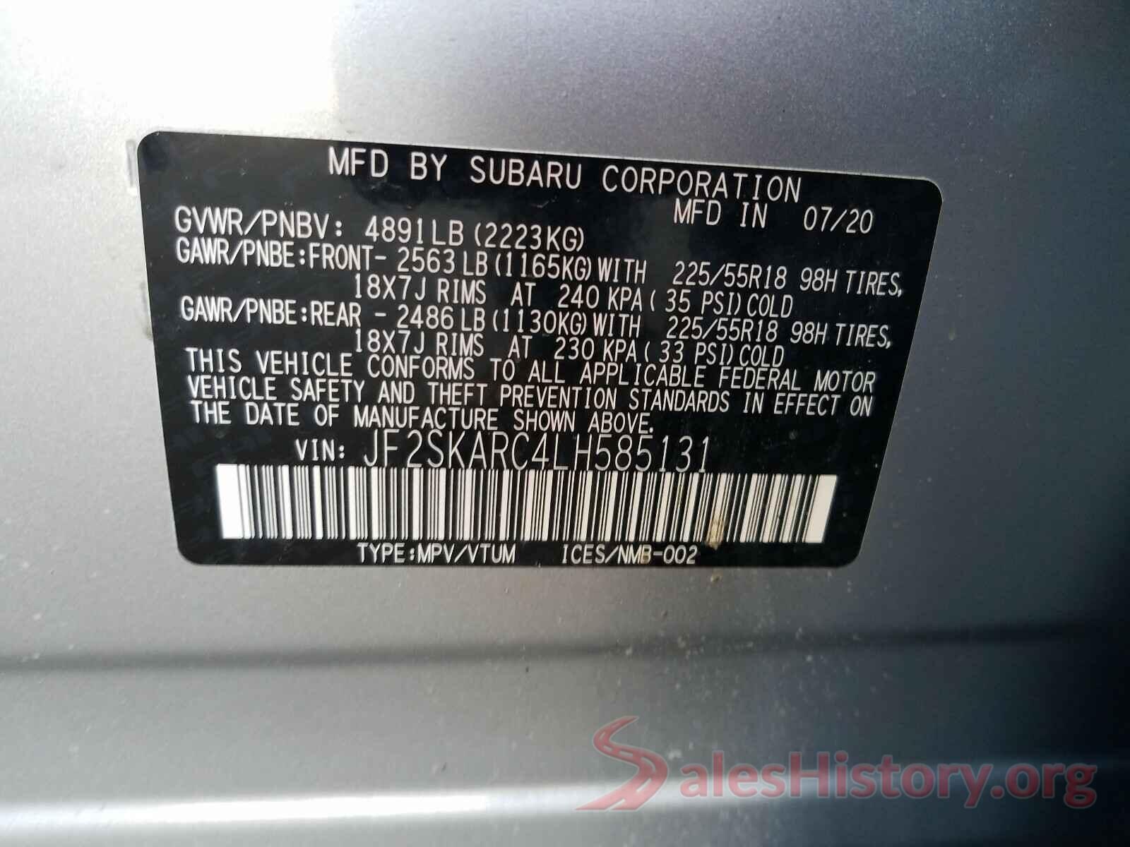 JF2SKARC4LH585131 2020 SUBARU FORESTER