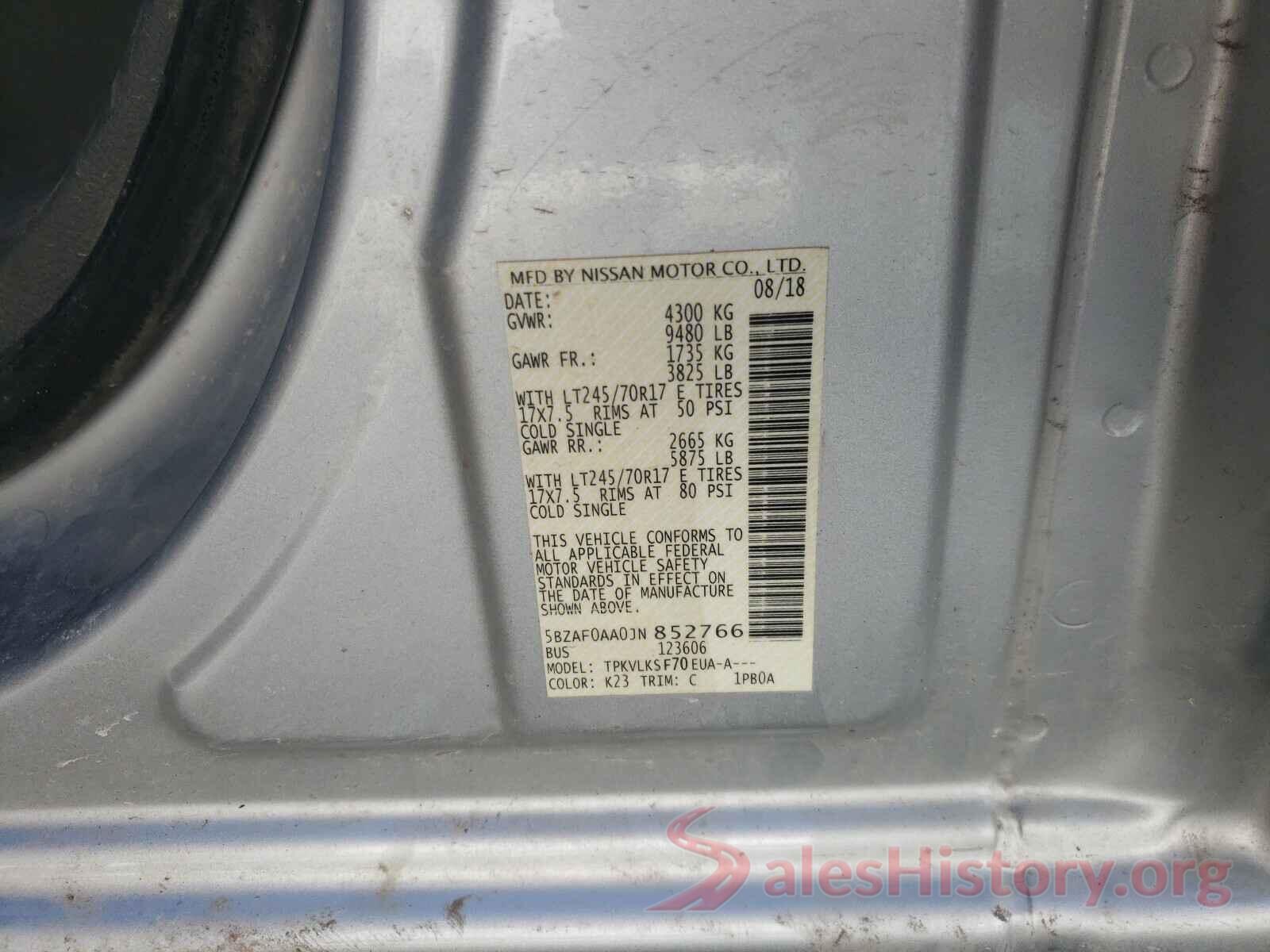 5BZAF0AA0JN852766 2018 NISSAN NV