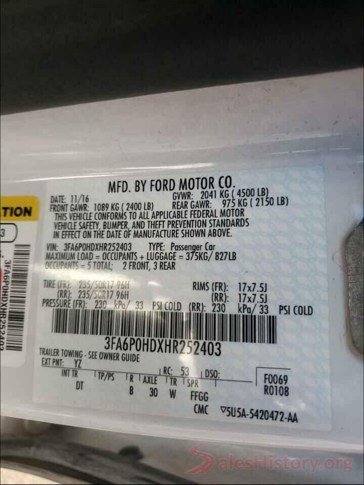 3FA6P0HDXHR252403 2017 FORD FUSION