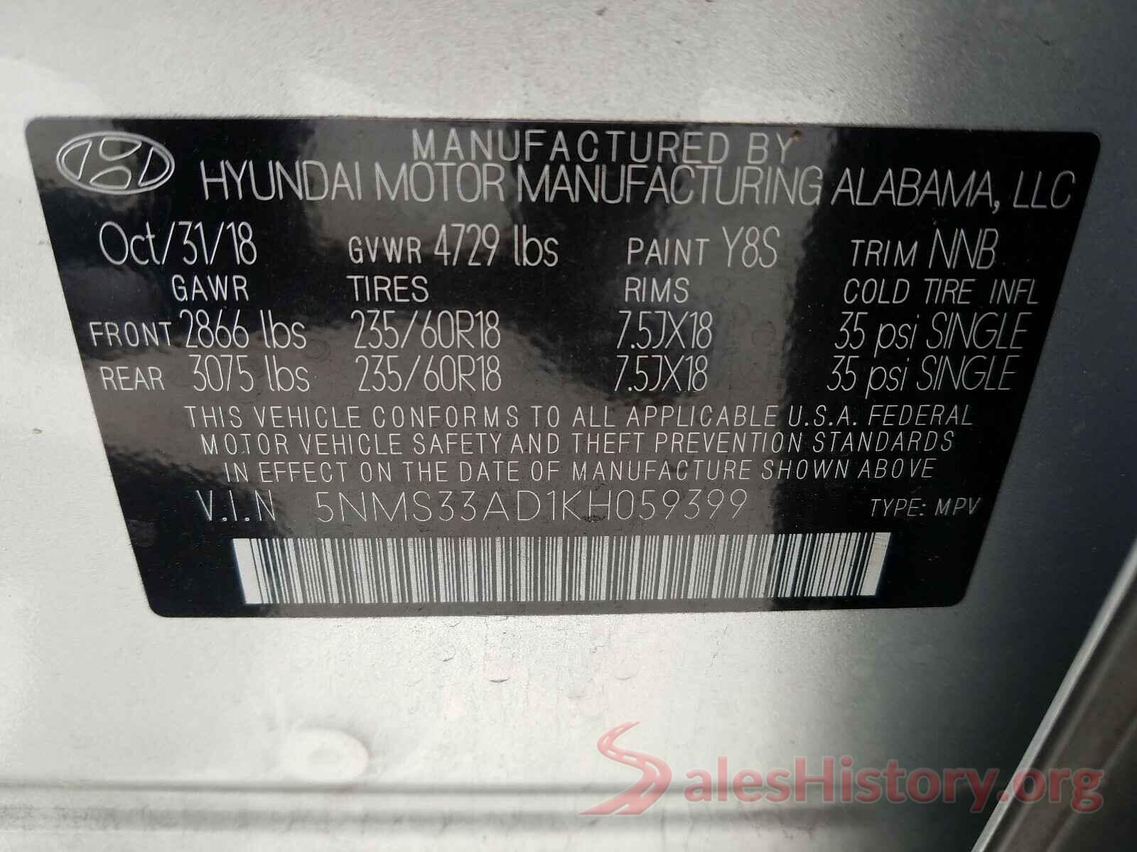 5NMS33AD1KH059399 2019 HYUNDAI SANTA FE