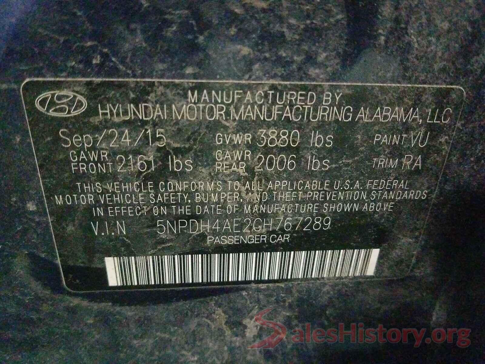 5NPDH4AE2GH767289 2016 HYUNDAI ELANTRA