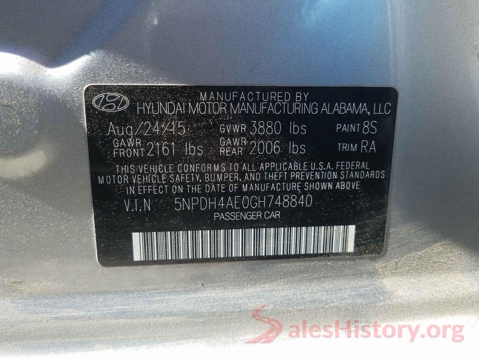 5NPDH4AE0GH748840 2016 HYUNDAI ELANTRA