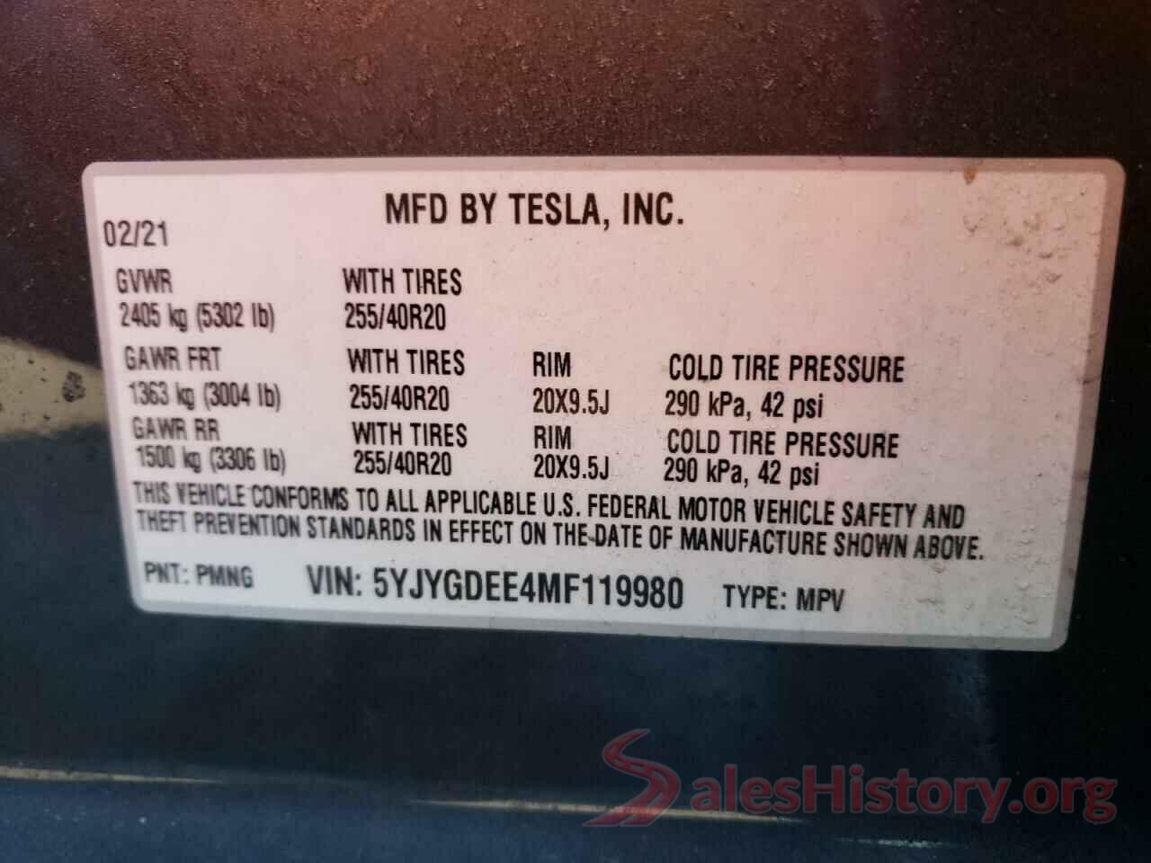 5YJYGDEE4MF119980 2021 TESLA MODEL Y