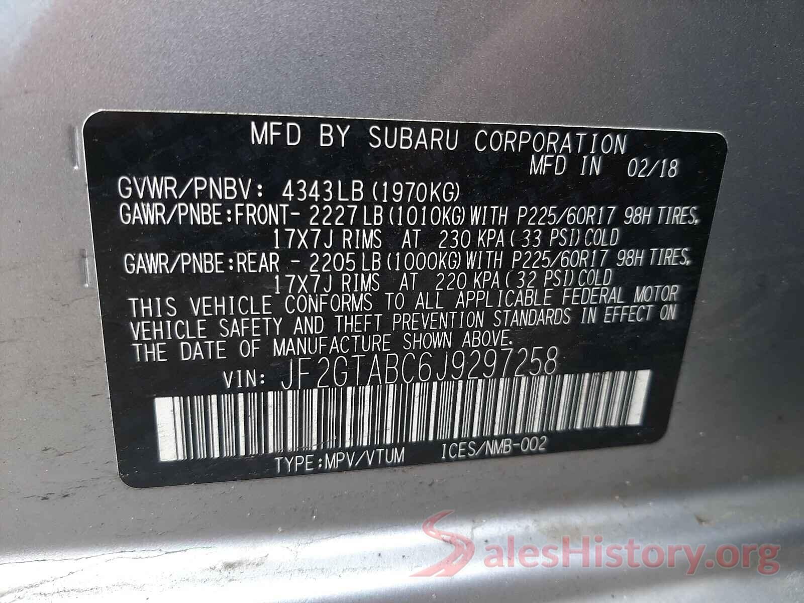 JF2GTABC6J9297258 2018 SUBARU CROSSTREK